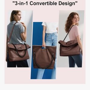 Brown Vegan Leather Shoulder Tote/Messenger Bag with Rope Handle